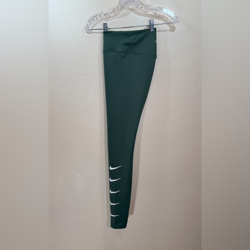 Nike Green Running Leggings with White Swoosh Accents